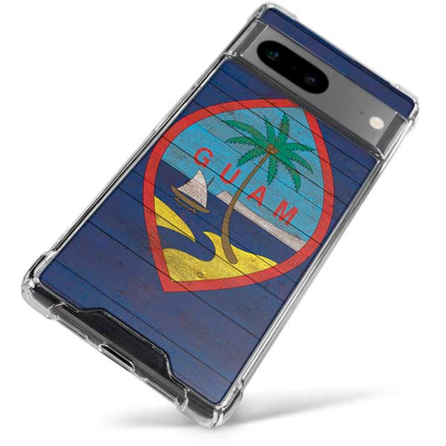 Guam Flag Dark Wood Google Pixel 8 Clear Case
